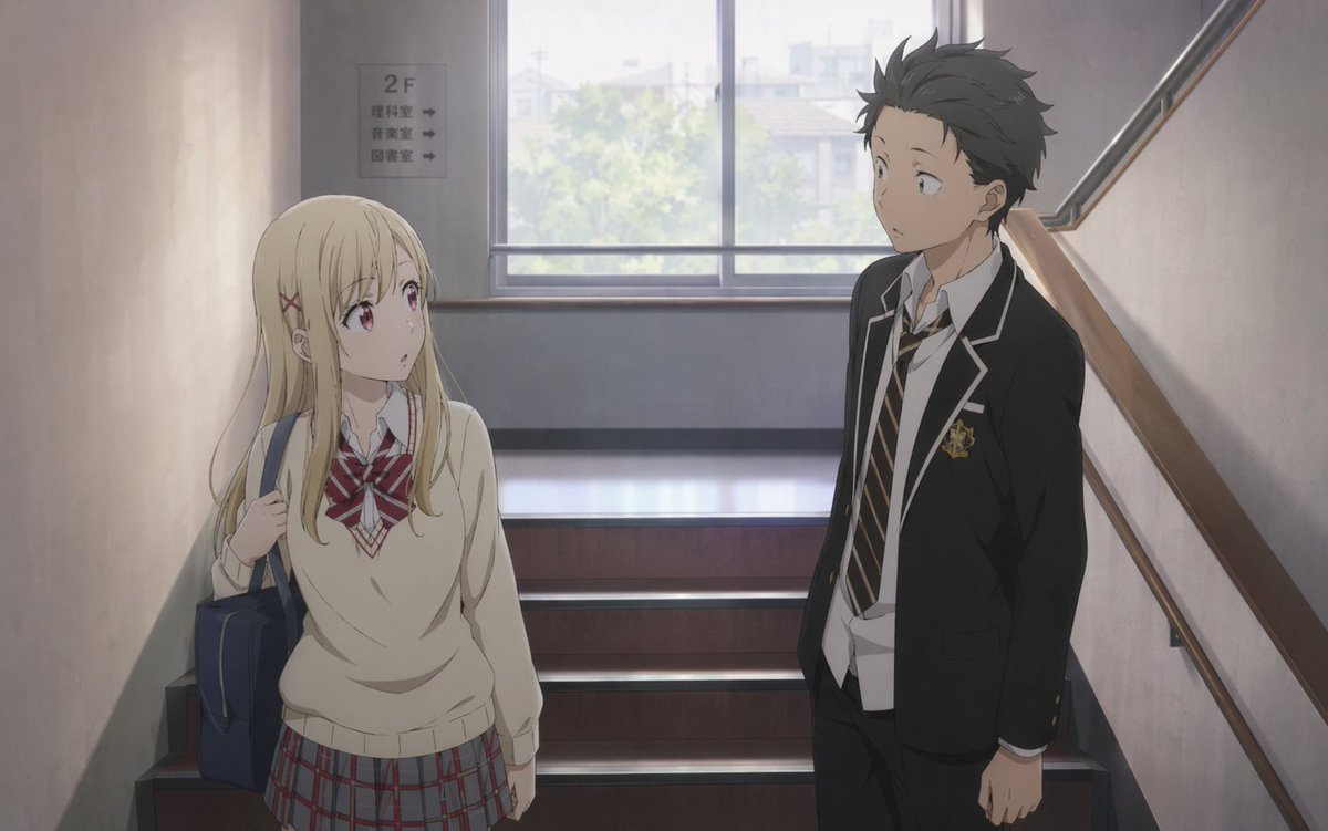 动漫校园楼梯间邂逅