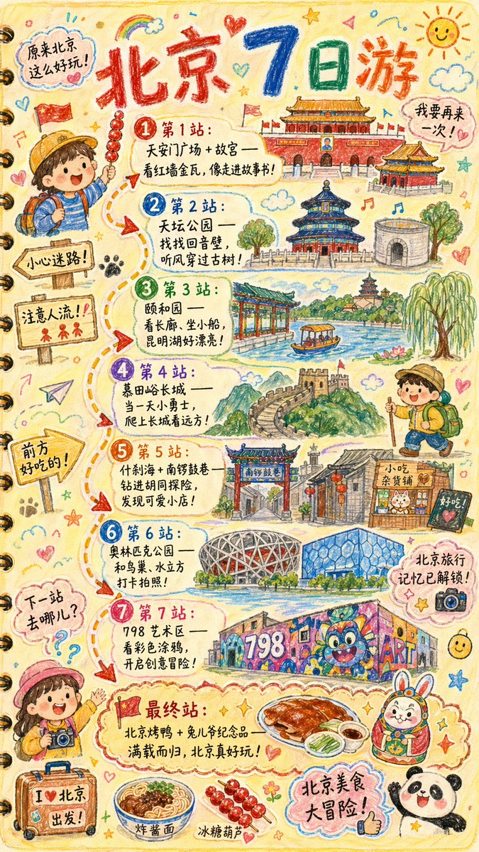 手绘风格旅行日记插画