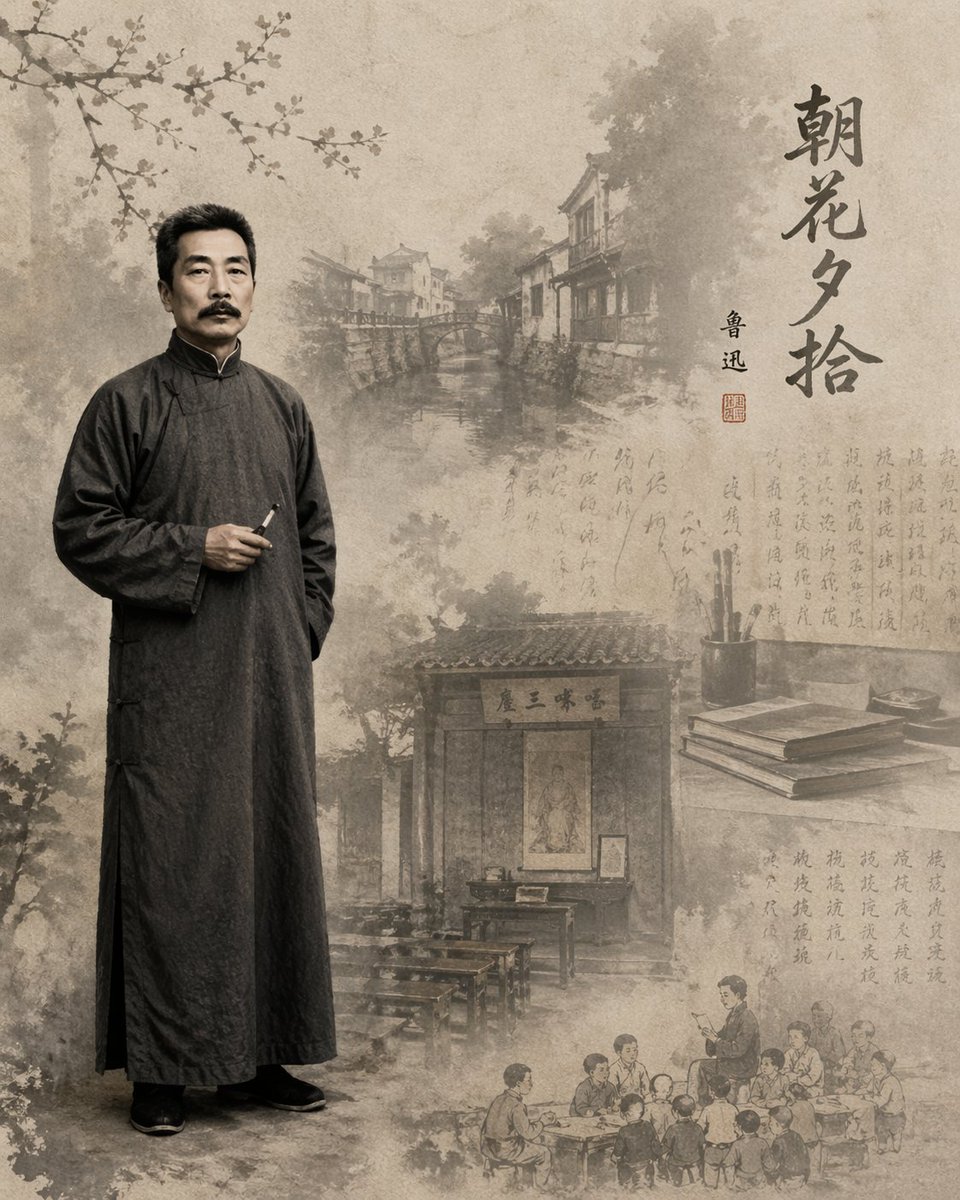 鲁迅文学主题插画