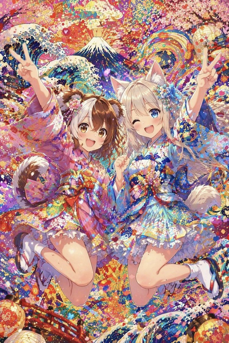 色彩斑斓的和服兽耳娘祭典