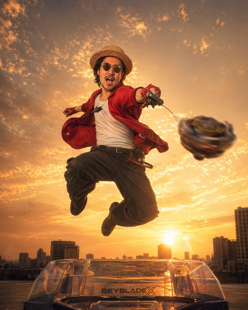 电影感 Beyblade 屋顶发射场景