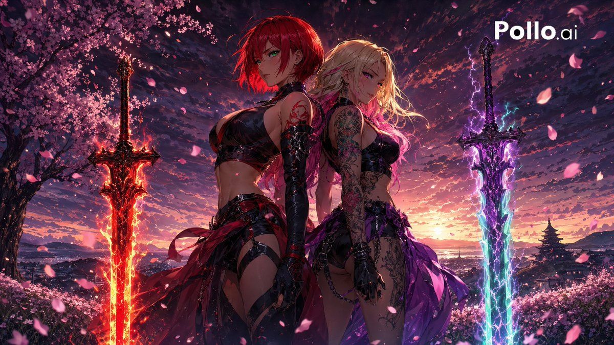 樱花暮色下的背靠背海妖