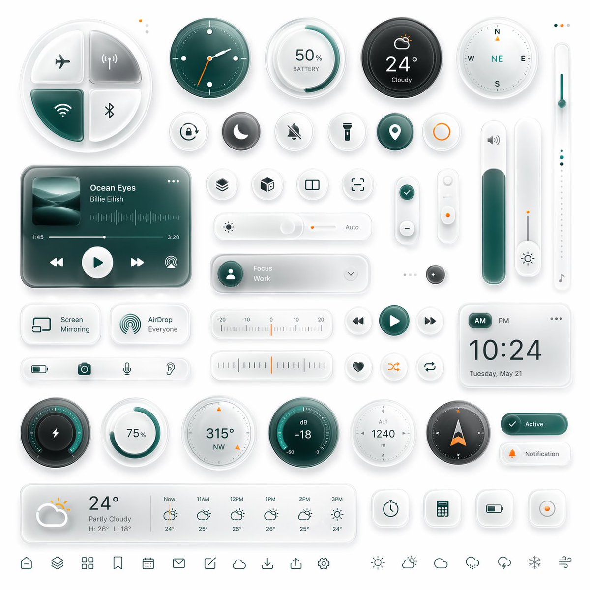 毛玻璃风格智能 UI 套件