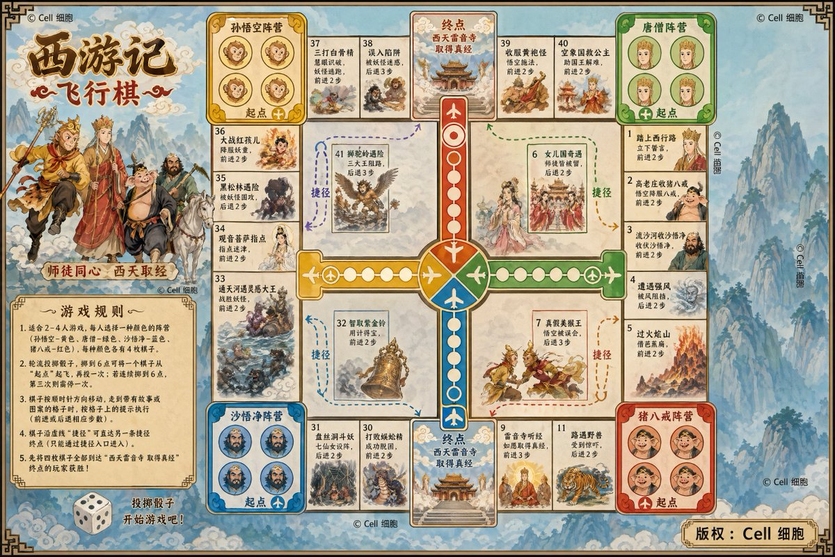 《西游记》飞行棋提示词