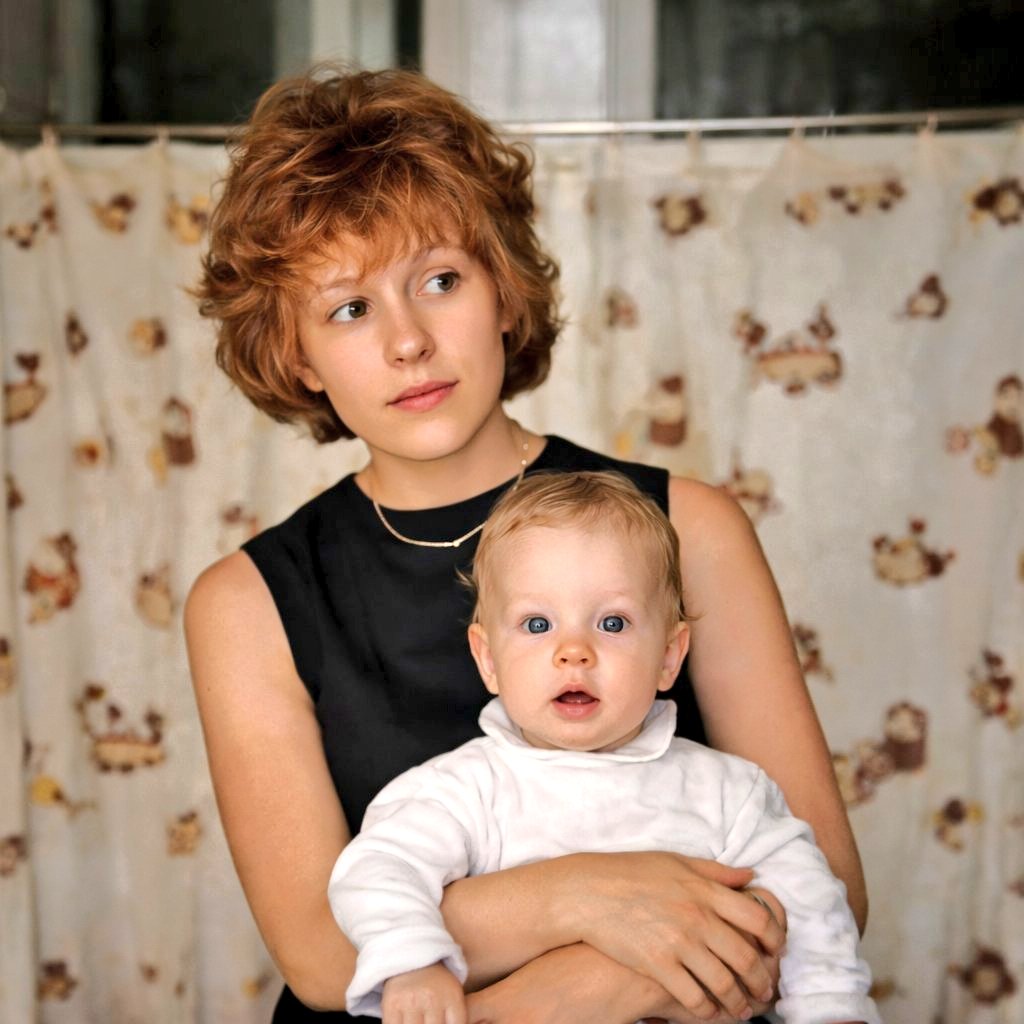 修复后的复古母子肖像